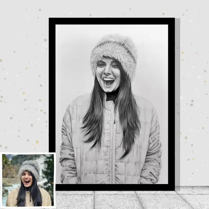 Naturexpress Custom Handmade Sketch - Black & White Portraits - Personalized Artwork in A5 Size - Unique Gift for Special Occasions | Includes Frame (Black & White, A3, Framed)
